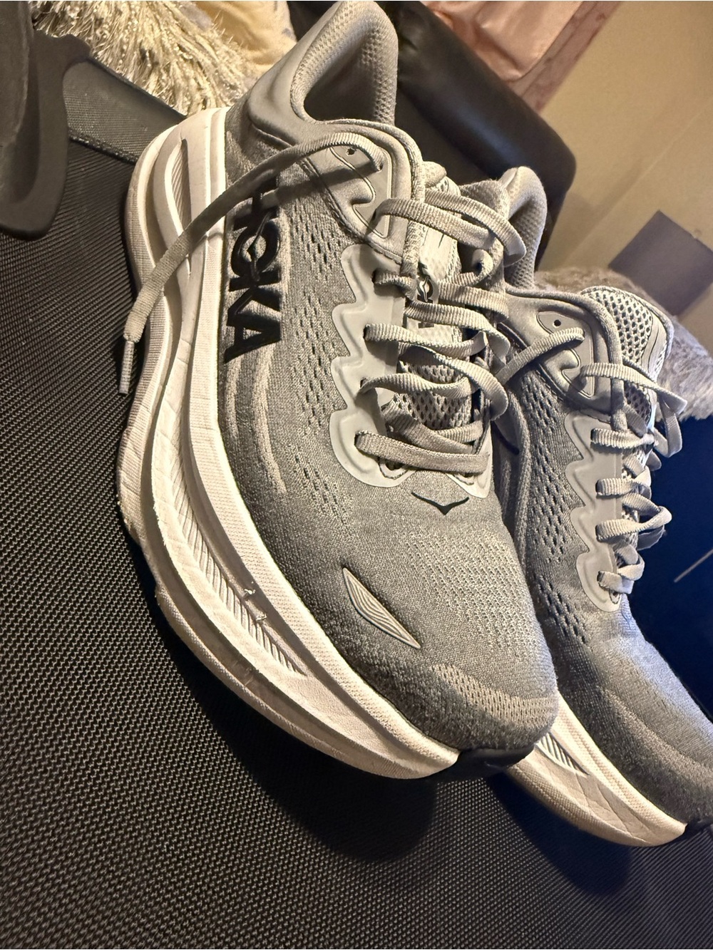 Hoka Men's Gray Athletic Running Shoes with White Midsole